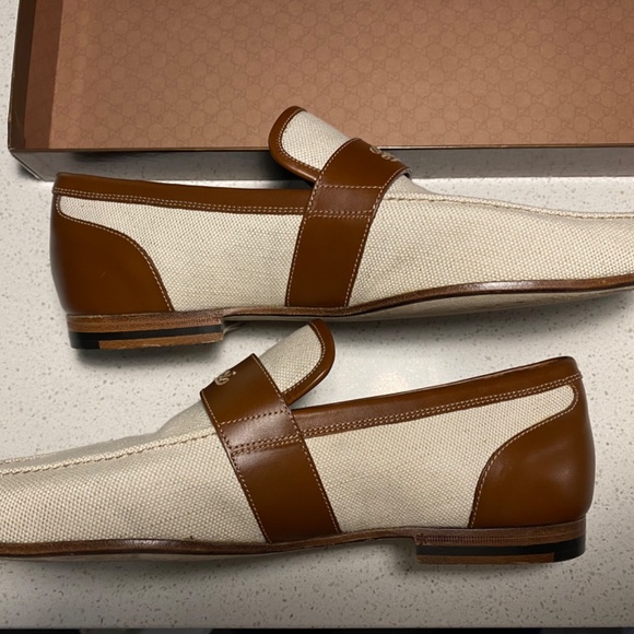 Gucci Penny Loafer Leisure Shoes White Brown Strap Men US 7.5 w/ original box main image 12